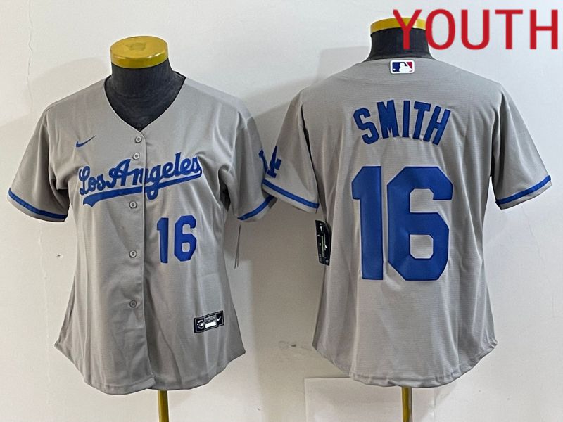 Youth Los Angeles Dodgers 16 Smith Grey Game Nike 2024 MLB Jersey style 4